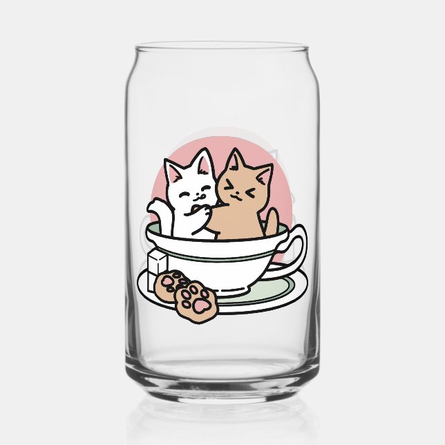 Cuddling Kitties in a Cup - Adorable Tea Time Can Glass (Front)