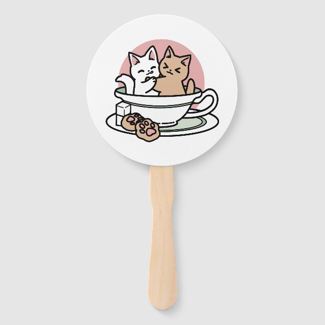 Cuddling Kitties in a Cup - Adorable Tea Time Hand Fan (Front)