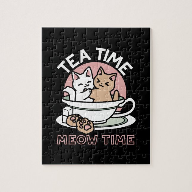 Cuddling Kitties in a Cup - Adorable Tea Time Jigsaw Puzzle (Vertical)