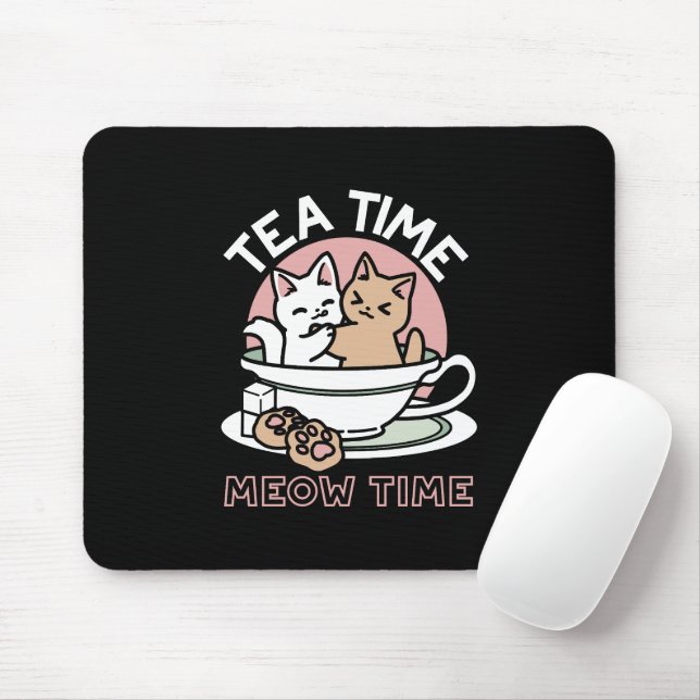 Cuddling Kitties in a Cup - Adorable Tea Time Mouse Pad (With Mouse)
