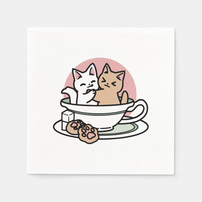 Cuddling Kitties in a Cup - Adorable Tea Time Napkins (Front)