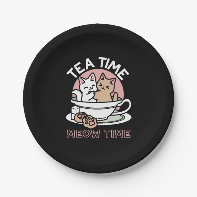 Cuddling Kitties in a Cup - Adorable Tea Time Paper Plates (Front)