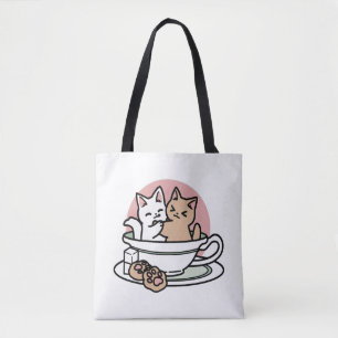 Cuddling Kitties in a Cup - Adorable Tea Time Tote Bag