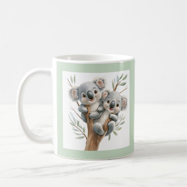 Cuddling Koala Bears In Tree, BFF, Personalized Coffee Mug (Left)