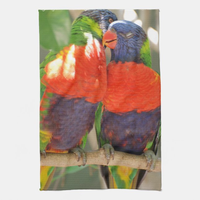 Cuddling Lorikeets Kitchen Towel (Vertical)