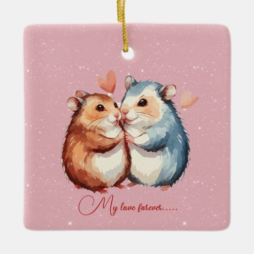 Cuddling Mice Couple Valentine Ceramic Ornament