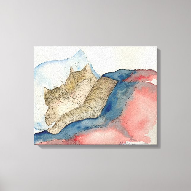 Cuddling Mother and baby kitten Art Canvas Print (Front)