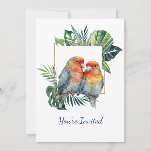 Cuddling Tropical Parrot Wedding Anniversary Invitation