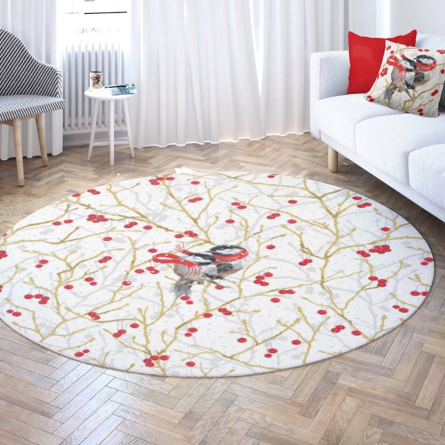 Cuddling Winter Chickadees Couple Christmas Rug (Creator Uploaded)