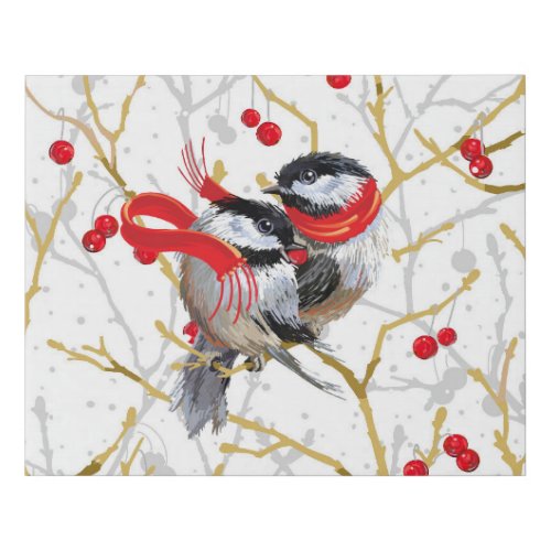 Cuddling Winter Chickadees  Faux Canvas Print