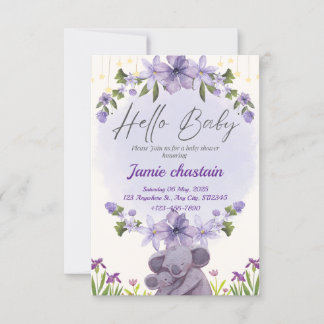 cuddly animal Baby shower card invitation