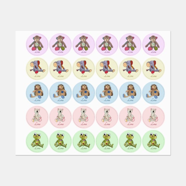 cuddly animals labels (Sheet)