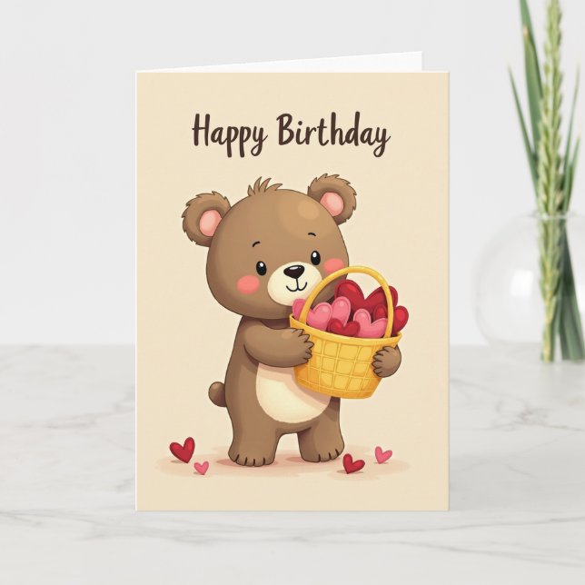 Cuddly Bear Hearts Birthday Card (Front)