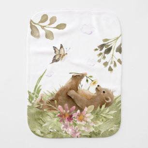 *~* Cuddly Bear Relaxing Smelling  Flower in Woods Baby Burp Cloth