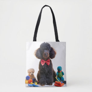Cuddly Black Poodle Chenille Tote Bag