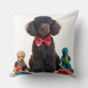 Cuddly Black Poodle Plush Throw Pillow Cover