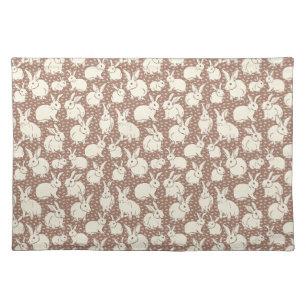 Cuddly Bunny Rabbits Bonanza - Mocha Mousse.   Cloth Placemat