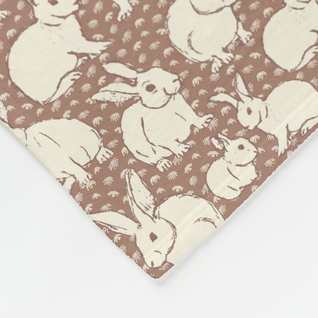 Cuddly Bunny Rabbits Bonanza - Mocha Mousse.   Fleece Blanket (Corner)
