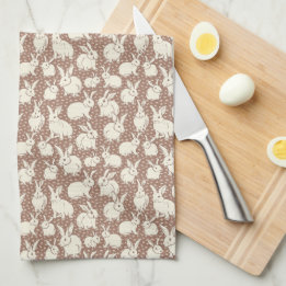 Cuddly Bunny Rabbits Bonanza - Mocha Mousse.    Kitchen Towel