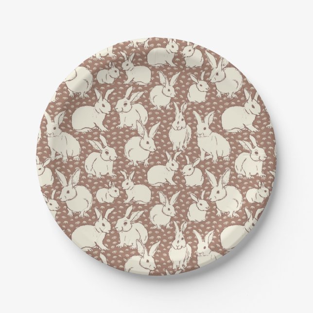 Cuddly Bunny Rabbits Bonanza - Mocha Mousse.   Paper Plates (Front)
