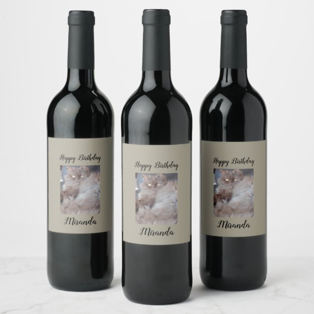 Cuddly Cat Birthday  Wine Label (Bottles)
