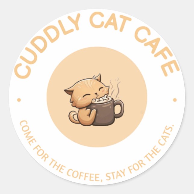 Cuddly cat cafe classic round sticker (Front)