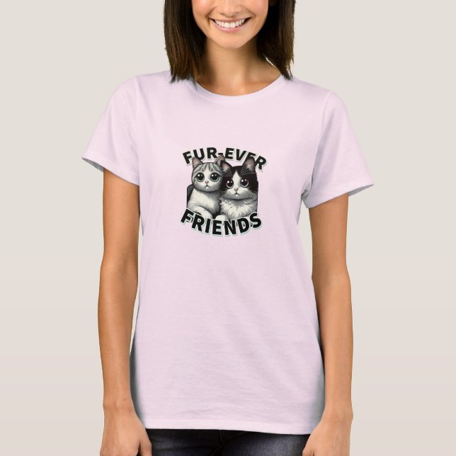 Cuddly Companions - Cute Cat Friendship Series T-Shirt (Front)