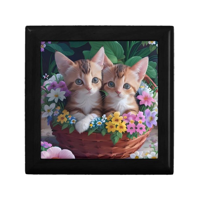Cuddly Cute Kittens in a Flower Basket Gift Box (Front)