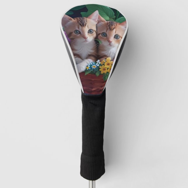 Cuddly Cute Kittens in a Flower Basket Golf Head Cover (Front)