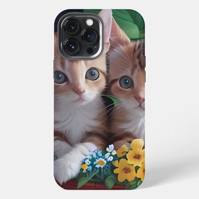 Cuddly Cute Kittens in a Flower Basket iPhone Case (Back)