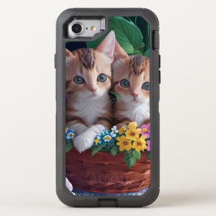 Cuddly Cute Kittens in a Flower Basket OtterBox Defender iPhone SE/8/7 Case