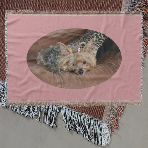 Cuddly Cute Sleepy Yorkie Puppy Pink Throw Blanket