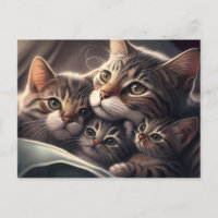 Cuddly Family Feline - Mom cat and Kittens Postcard
