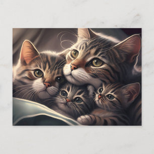 Cuddly Family Feline - Mom cat and Kittens Postcard