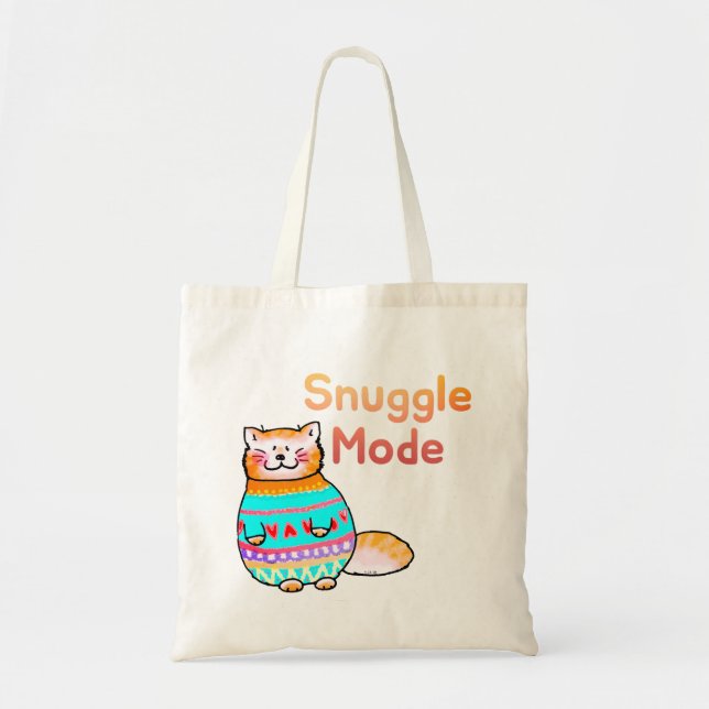 Cuddly Ginger Cat Snuggle Mode Tote Bag (Front)