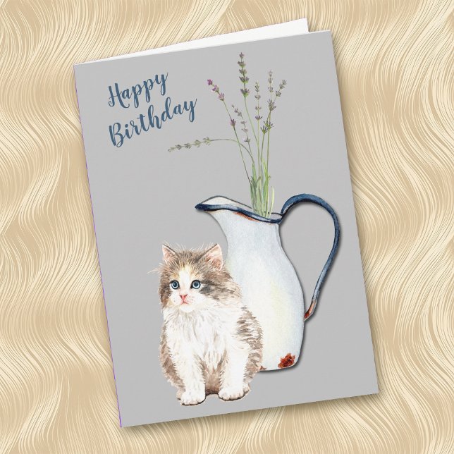 Cuddly Kitten and Country Kitchen Pitcher Birthday Holiday Card (Creator Uploaded)