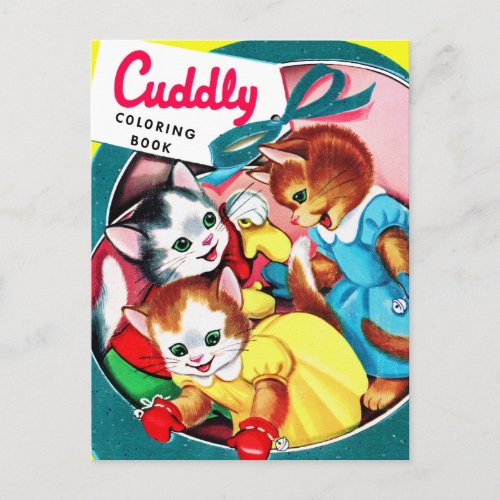 Cuddly Kittens Cats Vintage Kitsch coloring Book Postcard