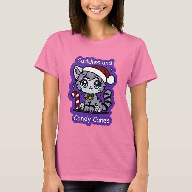 Cuddly Kitty and Candy Canes Christmas Shirt (Front)