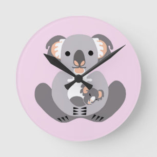 Cuddly KOALA -Animal lover -Aussie wildlife - Pink Round Clock