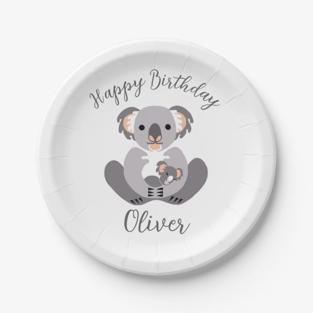 Cuddly KOALA  - Happy Birthday - Party  Paper Plates (Front)