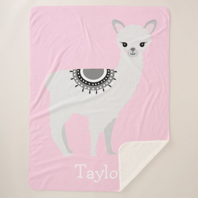 "Cuddly Llama Dreams" Personalized Sherpa Blanket  (Front)