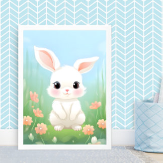 Cuddly Meadow: Baby Rabbit in Spring Flowers Poster