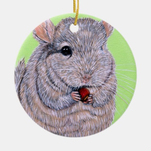 Cuddly Nibbling Chinchilla Painting Ceramic Ornament