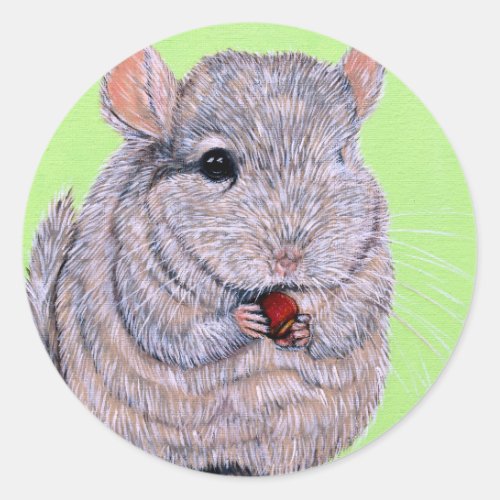 Cuddly Nibbling Chinchilla Painting Classic Round Sticker