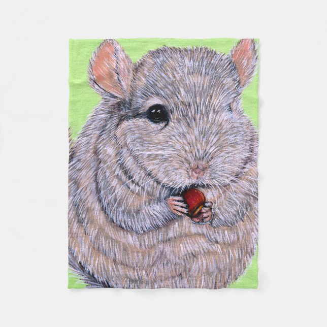 Cuddly Nibbling Chinchilla Painting  Fleece Blanket (Front)