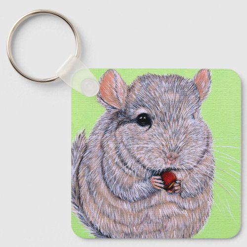 Cuddly Nibbling Chinchilla Painting Keychain