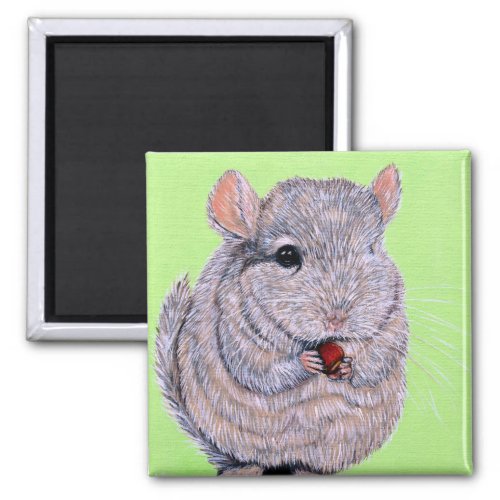 Cuddly Nibbling Chinchilla Painting Magnet