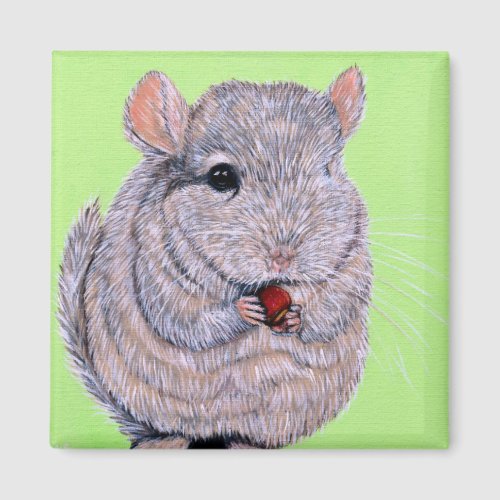 Cuddly Nibbling Chinchilla Painting Magnet