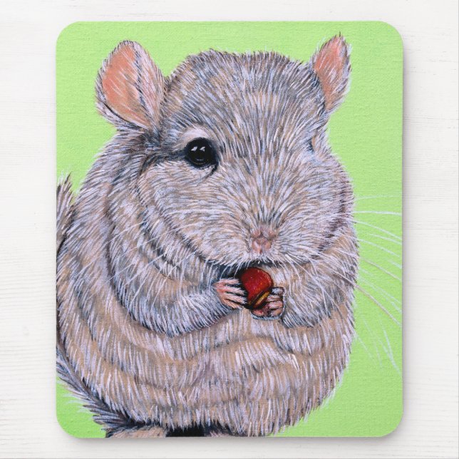 Cuddly Nibbling Chinchilla Painting Mouse Pad (Front)