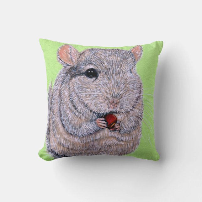 Cuddly Nibbling Chinchilla Painting Throw Pillow (Front)